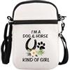 PLITI Borsa a tracolla per amanti dei cani, regalo per l'equitazione, con scritta I'm a dog and horse, con stampa di zampe, per amanti dei cavalli, Cane Cavallo Ragazza Zcbagu, 8.26×5.7×0.78inches