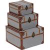 Deco 79 54070 - Set di 3 scatole in legno e iuta, 20,3 x 25,4 x 30,5 cm, colore: Grigio/Marrone/Oro