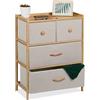 Relaxdays Cassettiera Camera da Letto, Comò 4 Cassetti in Tessuto, HLP: 73x57,5x30 cm, Struttura bambù, Naturale Beige