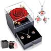 HUAQIN Rosa Stabilizzata Eterna con Collana Orecchini, Rose Reale Regalo per Anniversario Compleanno San Valentino Matrimonio Natale Festa Della Mamma, Vera Conservata Regali per Donna Fidanzata Moglie Lei