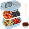 Kasanni Lunch Box con scomparti, lunch box, contenitore per pranzo e insalata, bento box con cucchiaio, snack box, pranzo, per adulti e bambini, senza BPA (Blu)