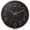 Lafocuse 30cm Orologio da Parete Moderno Silenzioso, Numeri 3D Oro Rosa Facile da Leggere, Nero Orologio da Cucina senza Ticchettio per Casa Soggiorno Ufficio Camera da Letto