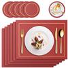 RIWNNI Tovagliette in Pelle PU, Set di 6 Tovagliette e 6 Sottobicchieri, Impermeabili Antiscivolo Resistenti al Calore Tovagliette Lavabili, 41x31cm Rettangolari Tovaglietta da Tavolo, Rosso