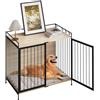 EUGAD Cassa da Casa, Gabbia con Porta, Cuccia per Cani da Interno, Cani Grandi Medi Piccoli, 104x92x60 cm, Tavolino, Rovere Chiaro + Nero