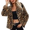 Berimaterry Giacca in pelle da donna con stampa tigre giacca in ecopelle a maniche lunghe con risvolto cappotto in pile bomber giacca da baseball, Marrone, XXL
