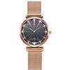Alienwork Orologio Donna Oro rosa Cinturino in Maglia Metallo Blu Elegante Strass