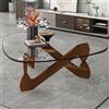 GESEILAY Trasparente Tavolo Basso da Salotto con Base in Legno (Noce-trasparenza, 82CM)