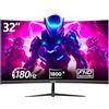 Gawfolk Gaming Monitor 32 pollici Curvo 180hz/165hz Full HD 1080p Da PC Schermo 1500R Senza Cornice Per Computer Con Freesync E Tecnologia Eye Care, Supporta VESA, HDMI, DP