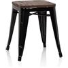 HJH Office 645041 Sgabello Metallo e legno Basso VANTAGGIO W Panchetti Impilabili, Sgabelli Bar Industriali, Carico Max 150 kg, Nero