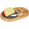 Relaxdays Set da Tavola, Vassoio in bambù e 2 Posate Formaggio, Piatto Tagliere per Aperitivo, 28 x 18 cm, Marrone Nero, Acciaio Inox
