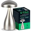 V-TAC Lampada da Tavolo senza Fili LED Dimmerabile in Metallo - Lampada Argento Wireless per Uso Interno da Casa o Ristorante - Design Elegante - Luce Calda, Fredda, Naturale 3 in 1