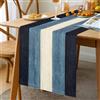 Hanrunsi Runner da tavola moderno alla moda, blu profondo e bianco, strisce di venature del legno, runner da tavola stagionale, decorazione per interni, vacanze, feste, 33 x 183 cm, stile vintage