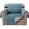 BellaHills Copridivano impermeabile per divano a 1 posto Coprisedili per soggiorno Coprivaso antiscivolo per cani/animali domestici, motivo a quadri trapuntato spesso con cinturino (1 posto - Blu fumo/Beige)