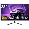 Gawfolk Display PC 4K UHD da 32 pollici, monitor per computer ultra nitido (3840×2160p), 100% sRGB, angolo di visione di 178°, porta HDMI、Display, compatibile con montaggio a parete 100 * 100MM - Nero