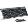 TopMate Kit Tastiera e Mouse Wireless UltraSottili, 2.4G USB Silenzioso Set 2400DPI Mouse e Tastiera Senza Fili Compatto con Coperchio, Batterie 2 AA+2 AAA, per PC/Laptop/Windows/Mac- Grigio Nero