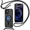 XTCASE Cover Magnetica per iPhone 12 con Cordino, [Compatibile con MagSafe] Ultra Sottile Custodia Traslucida Opaca Retro Resistente ai Graffi Paraurti in TPU Antiurto Protettiva Case, Nero