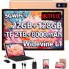 DEERTiME 2025 Newest Tablet Android 14 10 Pollici 22GB RAM+128GB ROM(TF 1TB), 8000mAh/Octa Core 2.0Ghz/5G+2.4G WiFi/Bluetooth 5.0/Widevine L1/GMS/8MP+5MP/GPS/2 in 1 Tablet PC con Tastiera e Mouse - Oro Rosa