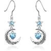 Qings Orecchini Luna con Pendenti Marzo Acquamarina Argento 925 Orecchini Stella e Luna crescente Celtica con Pietra di Nascita di Cuore per Donne