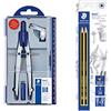 Staedtler Noris Club 550 01 Bussola Scolastica Con Set Di Ruote Centrali Con Adattatore Universale E Scatola Di Piombo, Blu Argento & BK2D Matite 2H, 2 pezzi