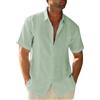 Friptspyg Uomo Camicia Lino Cotone a Maniche Corte Casual Guayabera Camicia da Spiaggia vestibilità Regolare Stile Cubano Camp Estive, Verde Menta L