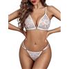 Avidlove Set di lingerie sexy da donna, in pizzo, trasparente, con reggicalze per babydoll, biancheria intima regolabile, set di lingerie curvy, bianco, XXL