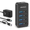 RSHTECH Hub USB 3.0/USB C Alimentato a 4 Porte, Alluminio Hub USB con Alimentazione 10W(5V/2A), cavo Dati Ibrido 2 in 1 (Type A/Type-C) e Interruttore Indipendente USB Hub, RSH-ST04