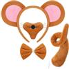 HICARER Set di Costume Topo Accessori per Topolino Fascia per Orecchie da Topo Naso Coda Papillon Kit di Travestimento per Bambini Halloween Cosplay Carnevale Giornata Mondiale del Libro (Marrone)
