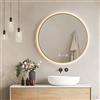 EMKE Specchio Bagno con Luce Rotondo, ø70 cm,Cornice Oro, Antiappannamento, Specchio Bagno LED,Visualizzazione Dell'ora e della Temperatura, 4300K, Intensità Regolabile, Specchio da bagno