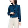 E-girl S3391 - Camicia da donna in seta, a maniche lunghe, con colletto alto, in seta, Blu scuro, 44