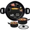 Avilia Set 2 Casseruole in Alluminio con Coperchio in Vetro 20/24cm Nero - Manici Ergonomici Sicuri e Comodi - Coperchio in Vetro con Bordo in Silicone Saldi e Resistenti - Fondo Antiscivolo