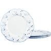 fanquare Piatti da Colazione in porcellana da 4 Persone, Piatto Rotondo con Foglie ed Erba Blu per Regalo e Casa, Piattino Piano Gourmet per Dolce, Frutta, Pane, Insalata, Antipasti 20cm (Foglia blu)