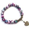 ThurColas Bracciale chic per donna Thurcolas in perle di giada colorate blu e viola con nappa in bronzo antico a forma di cuore in filigrana