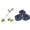 Greenworks 40V Tagliabordi con Ruota a Batteria per Giardini Piccoli e Medi & 3 pezzi rocchetto doppio filo 29187 per tagliaerba Greenworks 40V G40LT G40LTK2 G40LTK2x