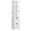 VASAGLE Mobile Alto da Bagno, Armadietto da Bagno, Mobiletto da Bagno, con 2 Cassetti e 3 Scomparti Aperti, 30 x 30 x 141,5 cm, per Bagno, Soggiorno, Cucina, Bianco BBC66WT