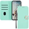 EuoDuo Cover Pieghevoli per Samsung Galaxy S24 FE Custodia Libro Pelle PU Colorato Glitter Brillantini Fiori Magnetica Portafoglio Porta Carte Protettive Flip Caso - Menta