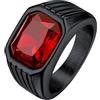 Bestyle Anello Acciaio Inossidabile Uomo, Anello Uomo Nero con Pietra Rubino, Anello Ragazzo Maschio con Misura IT 22.25 Circonferenza 62.1mm, Idee Regalo per Anniversario.