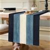 Hanrunsi Runner da tavola moderno alla moda, blu profondo e bianco, strisce di venature del legno, runner da tavola stagionale, decorazione per interni, vacanze, feste, 40 x 140 cm, stile vintage