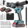 undreem Brushless Trapano Avvitatore Batteria 21V, Trapano Avvitatore a Percussione con 2×2,0Ah Batteries, Trapano Percussione Batteria, 20+3 Coppia, Luce a LED, 0-3000RPM, 80N.m Max