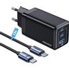 NOHON Caricatore USB-C Rapido Caricabatterie: 65W GaN Alimentatore PD 3.0 con Cavo USB C Ricarica Rapido 140W 1.2M | 3 Porte Compatibile con iPhone 12 13 14 Macbook iPad Xiaomi Samsung Galaxy S
