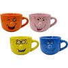 Paluplus Set 4 Tazze da Colazione in Porcellana Multicolor con Faccine Divertenti, Capacità 450 ml, Tazze Mug con manico, Lavabili in Lavastoviglie, adatte per Microonde, per Thè, Tisane e Latte -218F