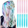 LVSHANGMAO Multicolors Party Highlights Clip per capelli lisci colorati in estensioni dei capelli sintetici multicolori 8PCS parrucchino lungo resistente al calore (rosa chiaro azzurro)