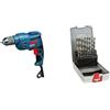 Bosch Professional Trapano GBM 10 RE, 600W, con mandrino autoserrante da 1 - 10 mm, in Scatola di Cartone + Set da 19 Pezzi di punte per metallo HSS-G ProBox, rettificate, accessorio