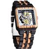 Tiong Orologio da uomo in legno di bambù rettangolare scheletro cavo dell'ingranaggio orologi da uomo analogici al quarzo orologi in legno per uomini, Wq1010-marrone, Retrò