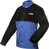 QeeLink Giacca da saldatura con maniche in pelle divisa | Giacche saldatrici in cotone resistente alle fiamme di alta qualità, Blu e nero, 3XL