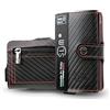 SLim Porta Carte di Credito Schermato Portafoglio Uomo Rfid Portatessere Anticlonazione Donna Portacarte Uomo (Carbon Nero Cuciture Rosse, Con Zip)