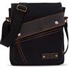 FANDARE Vintage Messenger Bag Briefcase Borsa a Tracolla Borsa Crossbody Scuola Borsa Zainetto Schoolbag Uomo Donna Tela Nero