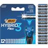 BIC Lame per rasoio da uomo Hybrid 3 Flex, confezione da 12 ricariche per rasoio bagnato con 3 lame in titanio