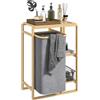 HOMCOM Cesto Portabiancheria con Borsa Estraibile, Mobile Portabiancheria da Bagno con Ripiani a Doghe in Bambù, 50x32x70 cm, Grigio