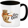 speecheese Harry Otter con bacchetta magica, tazza da caffè in nero, una tazza colorata per gli appassionati di magia, motivo con animale, per bambini