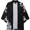 Xmiral Camicia Top Camicetta Uomo Stile Giapponese 3/4 Manica Casual Sciolto Aperto Frontale Stampa Coprire (L,4nero)